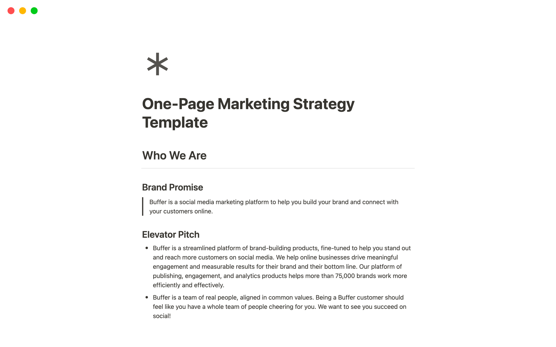A template preview for One-Page Marketing Strategy
