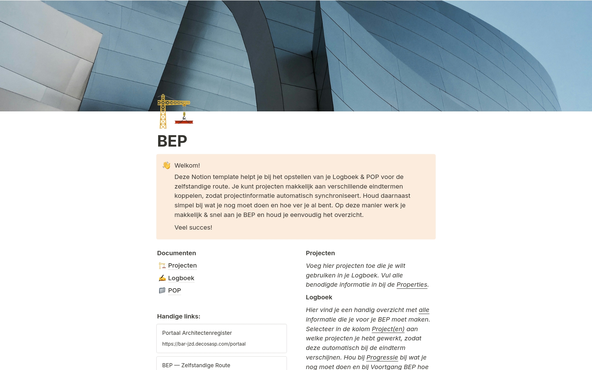 Eine Vorlagenvorschau für Beroepservaringsperiode (BEP) - Logboek & POP