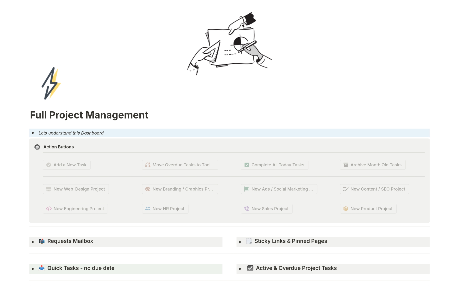 Vista previa de plantilla para Full Project Management Hub for Creatives