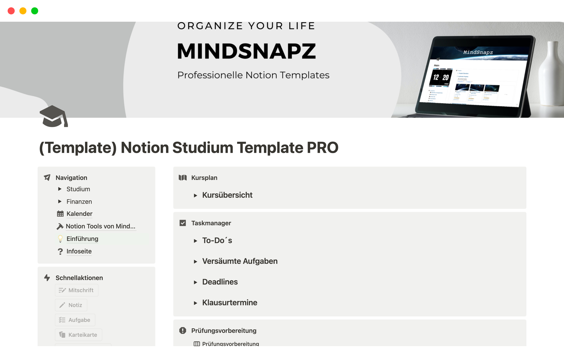 A template preview for Notion Uni Template PRO