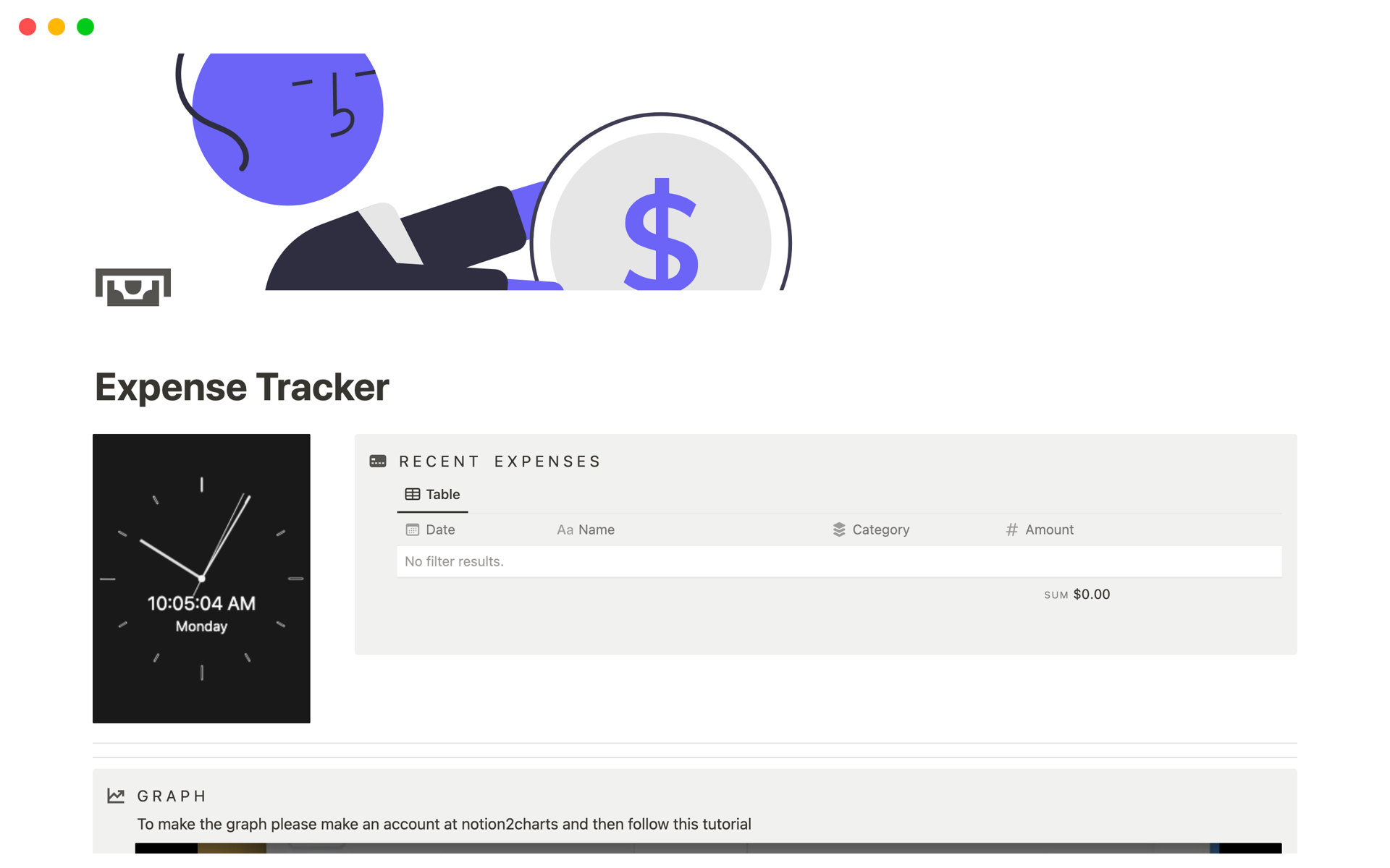 Vista previa de una plantilla para Expense Tracker