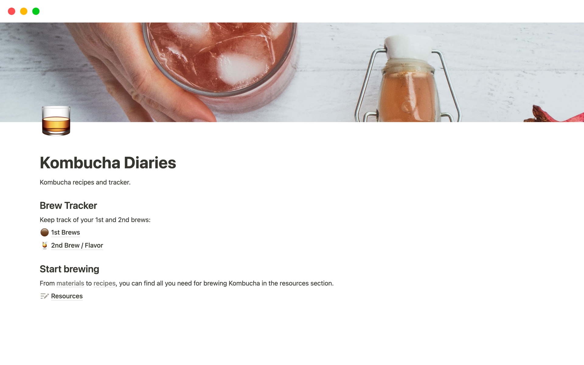 A template preview for Kombucha Diaries
