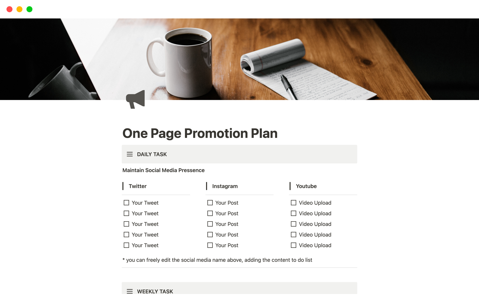 One Page Promotion Planのテンプレートのプレビュー