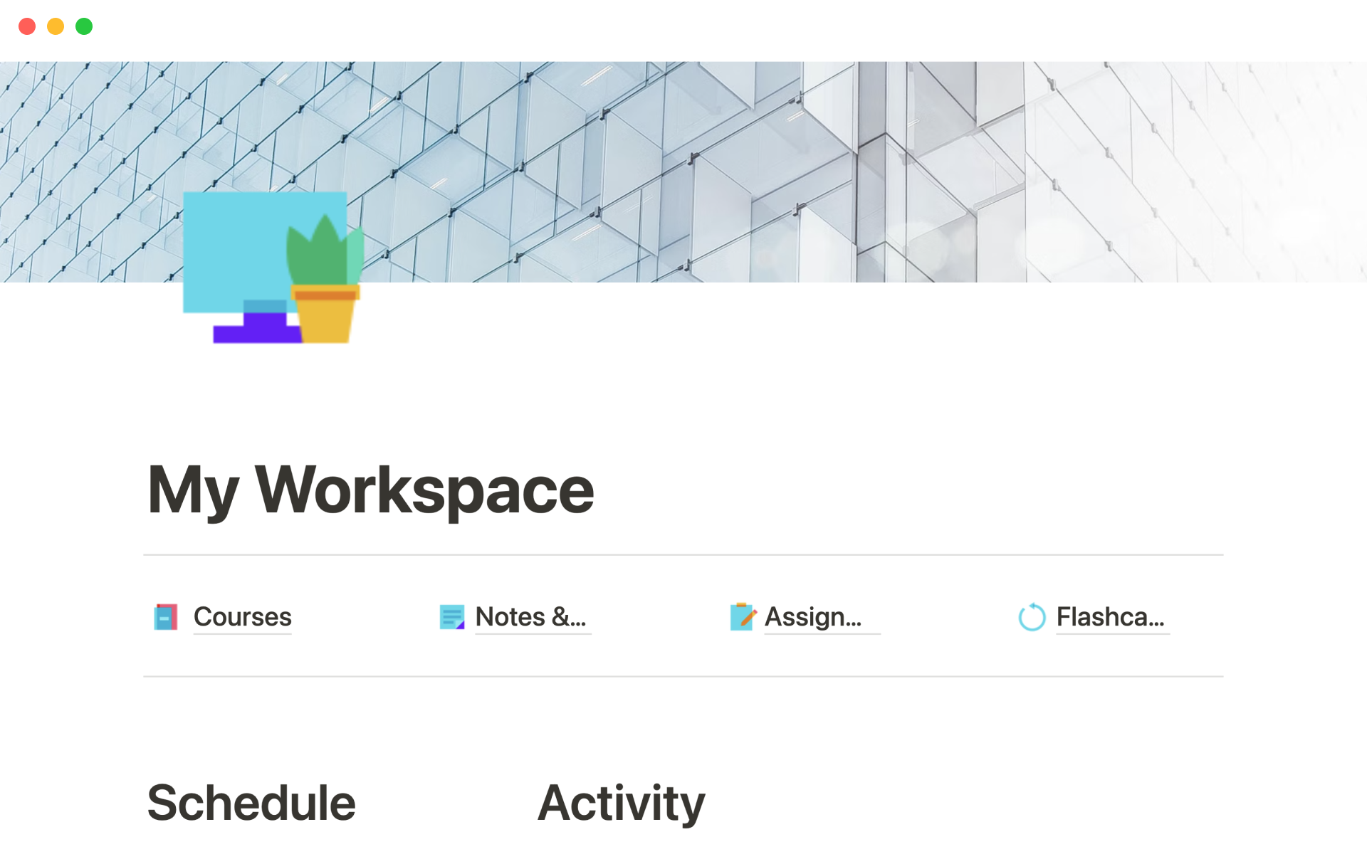 A template preview for Student workspace