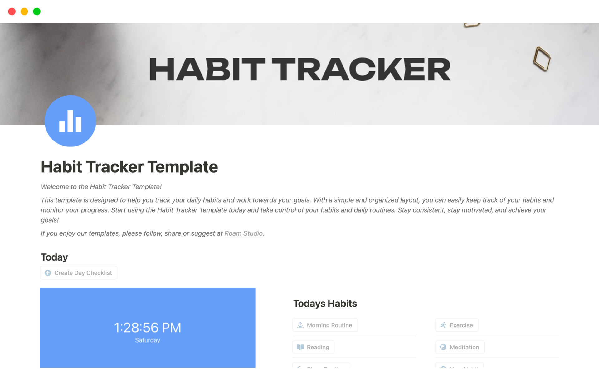 Uma prévia do modelo para Habit Tracker