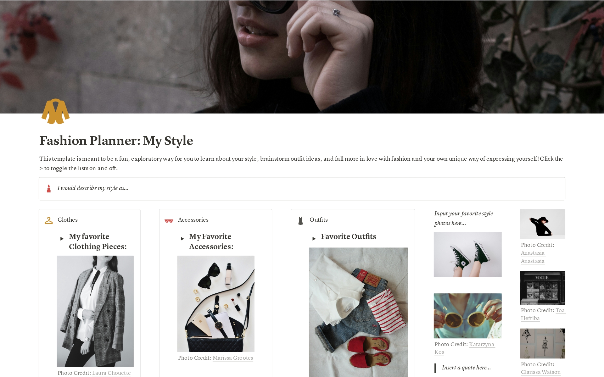A template preview for Fashion Planner | My Style 