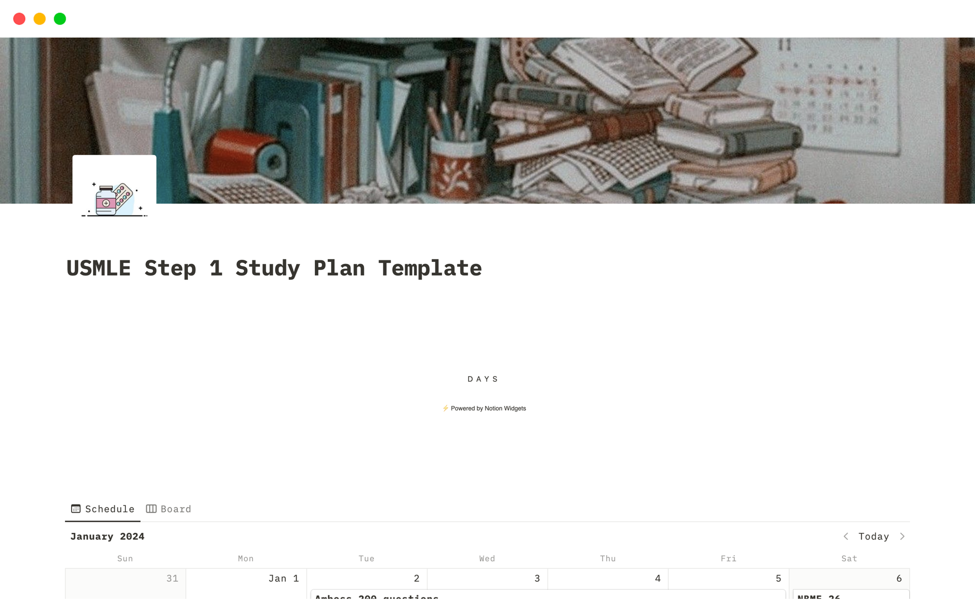 Vista previa de una plantilla para Step 1 Study Plan Public