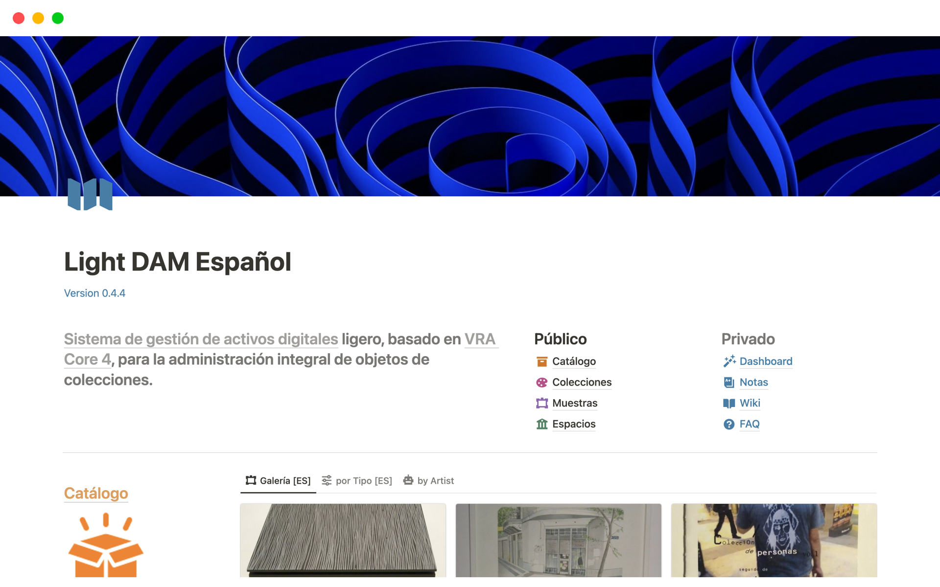 A template preview for Sistema de gestión de activos digitales en Español