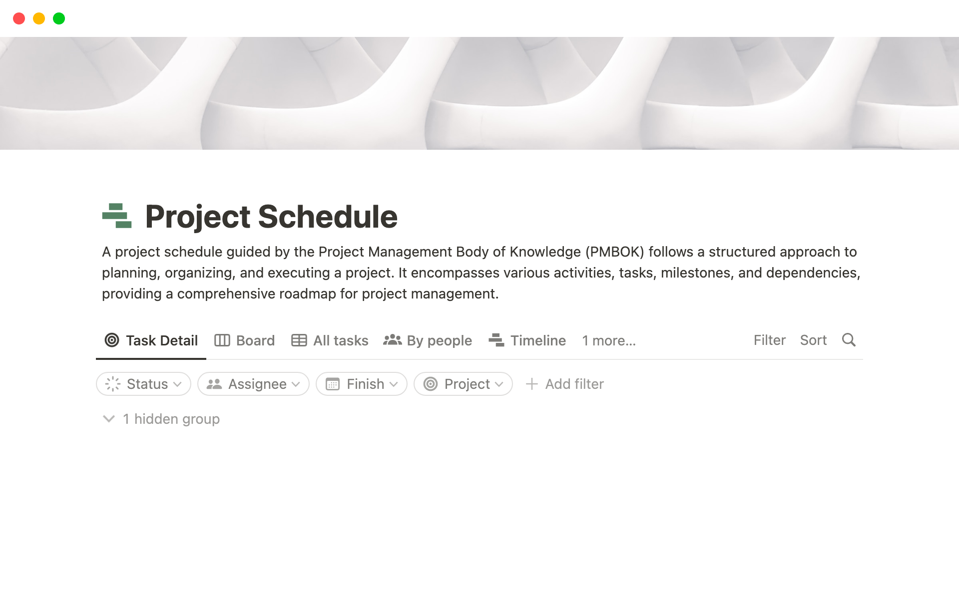 Uma prévia do modelo para Project Schedule