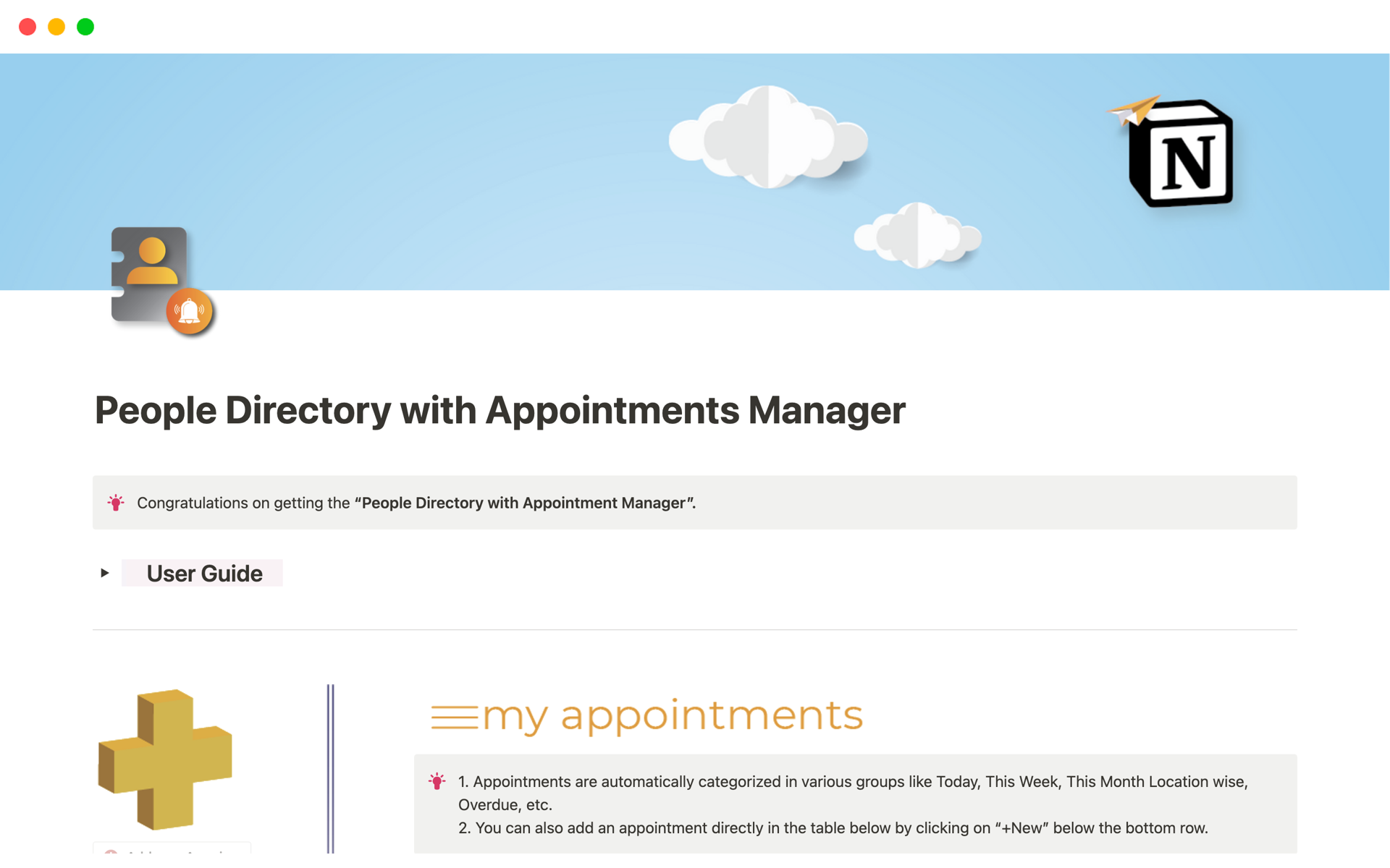 A template preview for People Directory with Appointments Manager