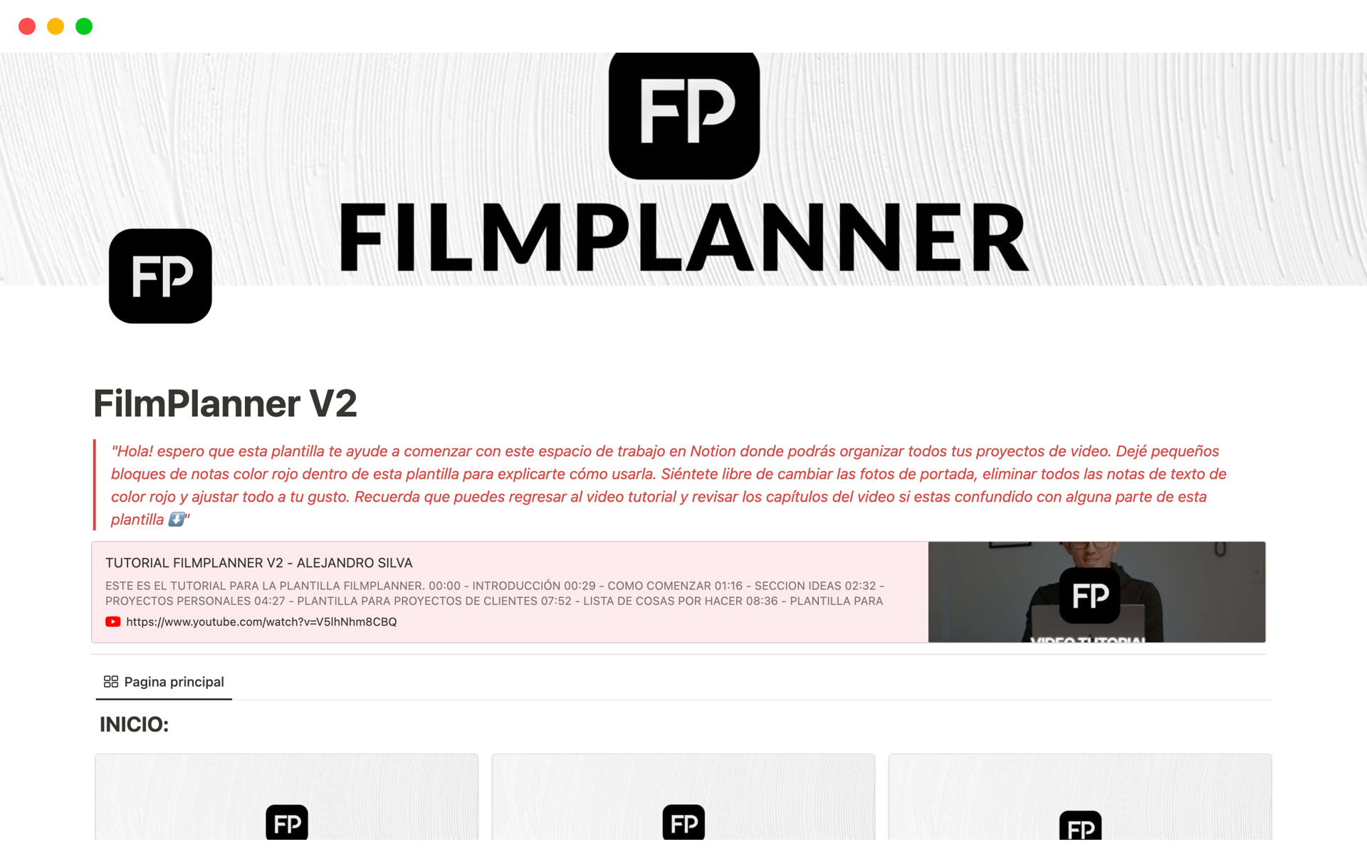 A template preview for FilmPlanner 