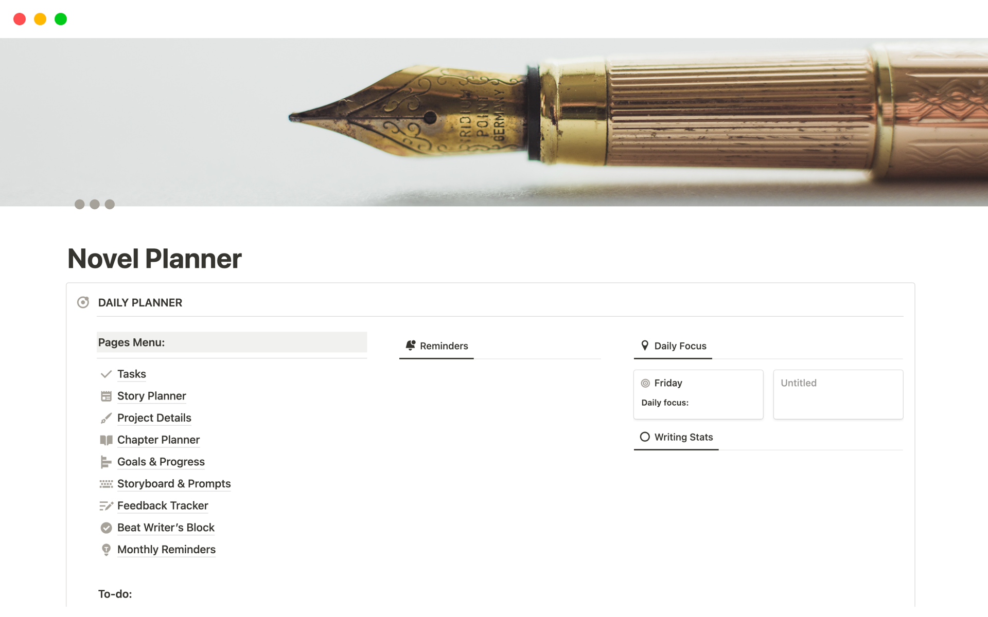 Unlock your full creative potential and embark on your literary journey with the Notion Writer's Planner, a comprehensive and customizable planning template designed specifically for novelists and book authors. 