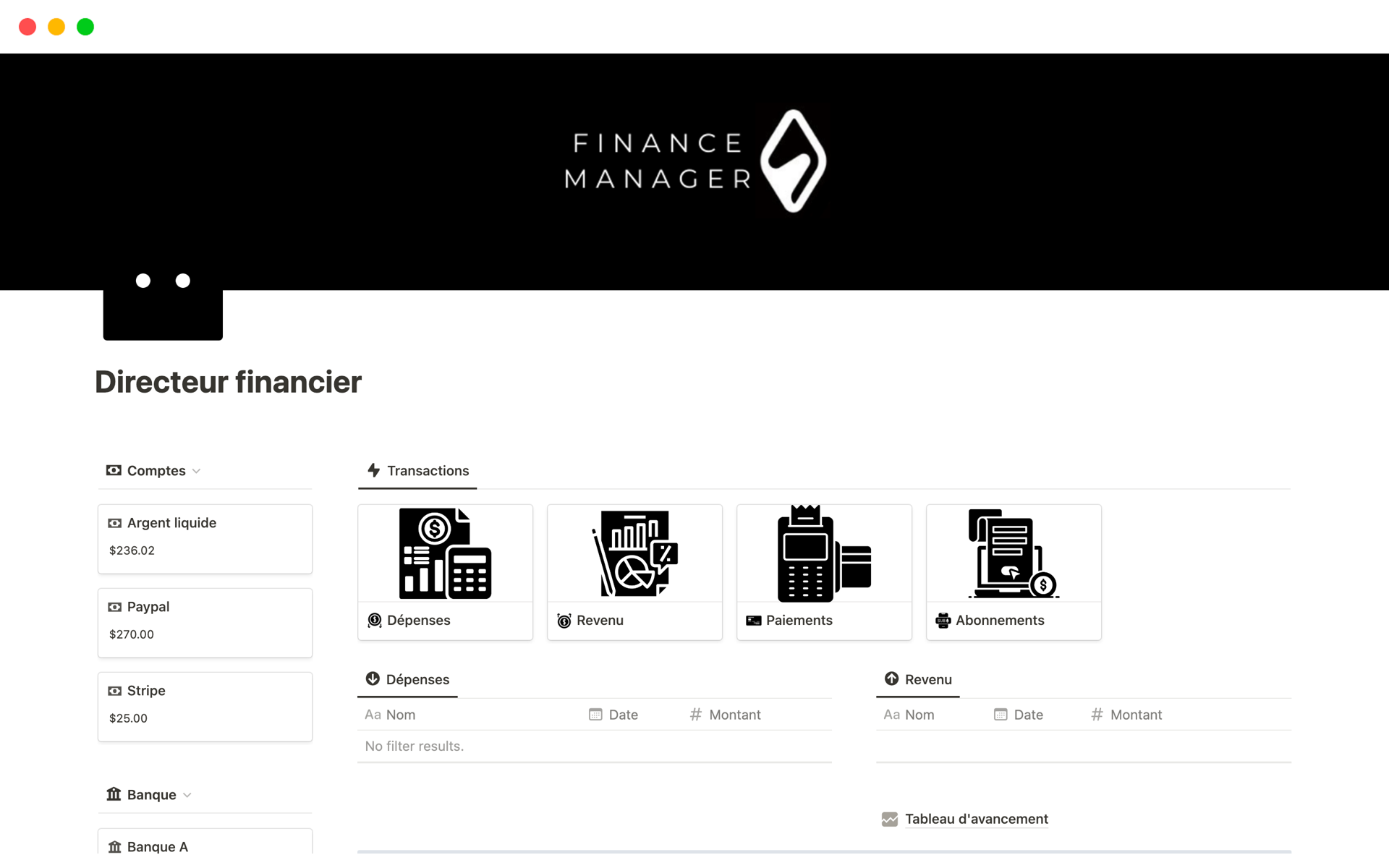 Uma prévia do modelo para Directeur financier