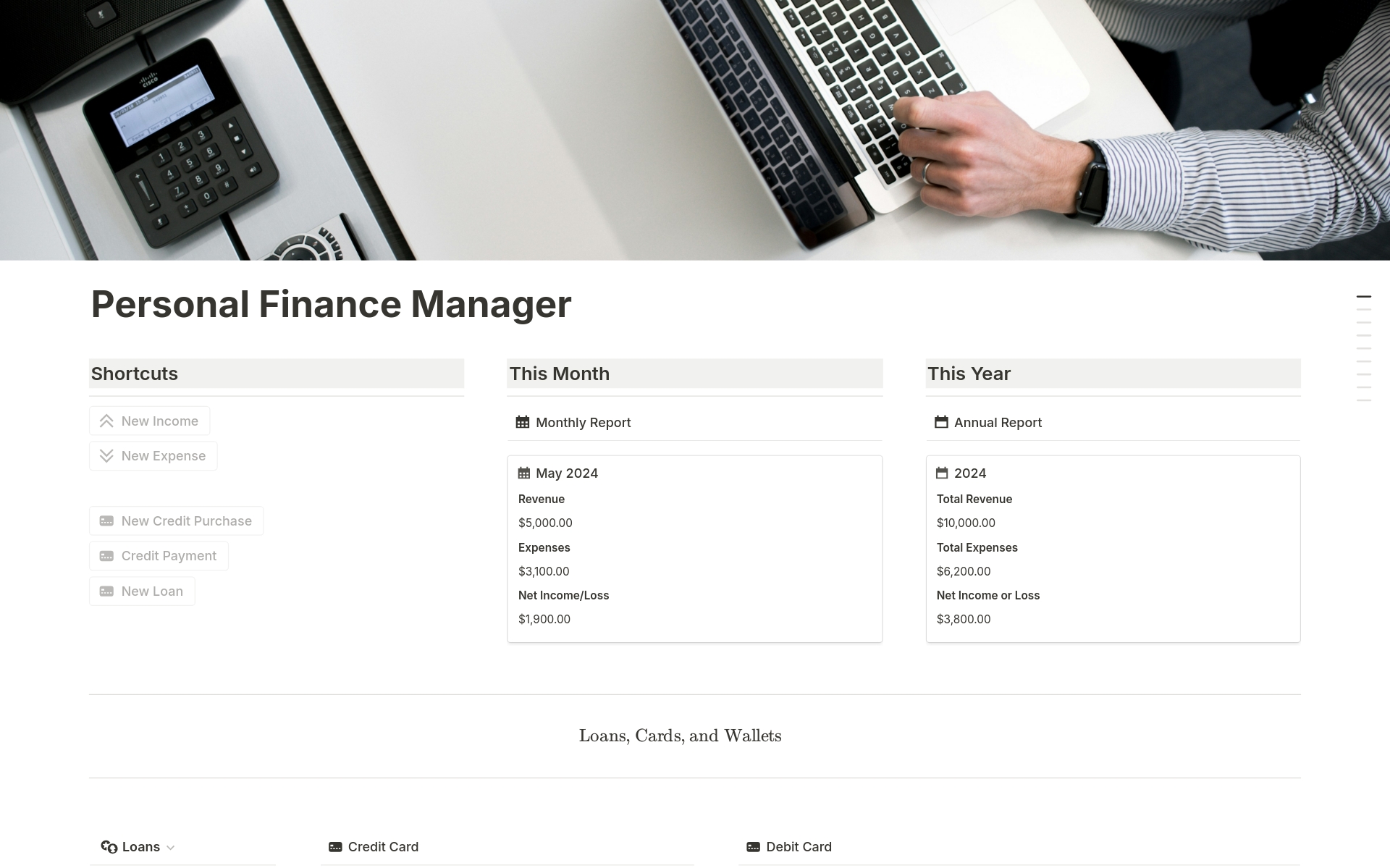 Personal Finance Managerのテンプレートのプレビュー