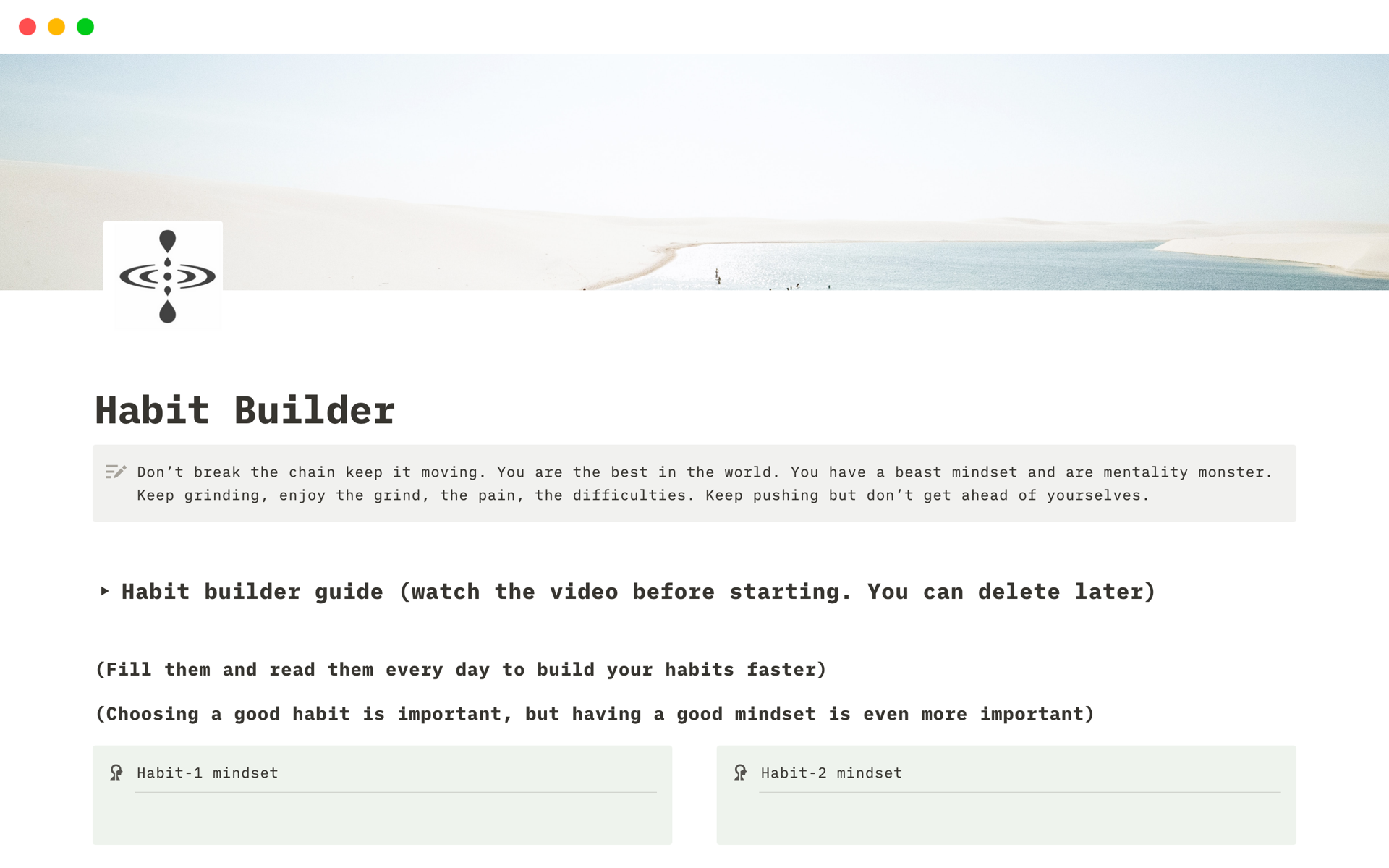 A template preview for Habit Builder