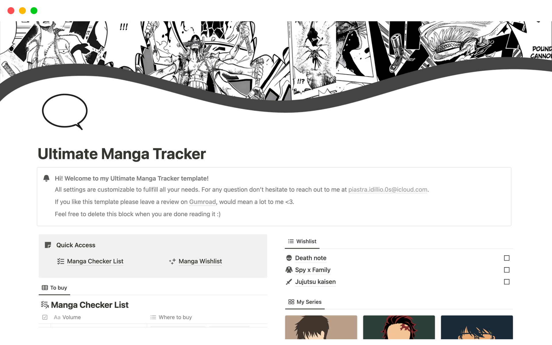 Ultimate Manga Trackerのテンプレートのプレビュー