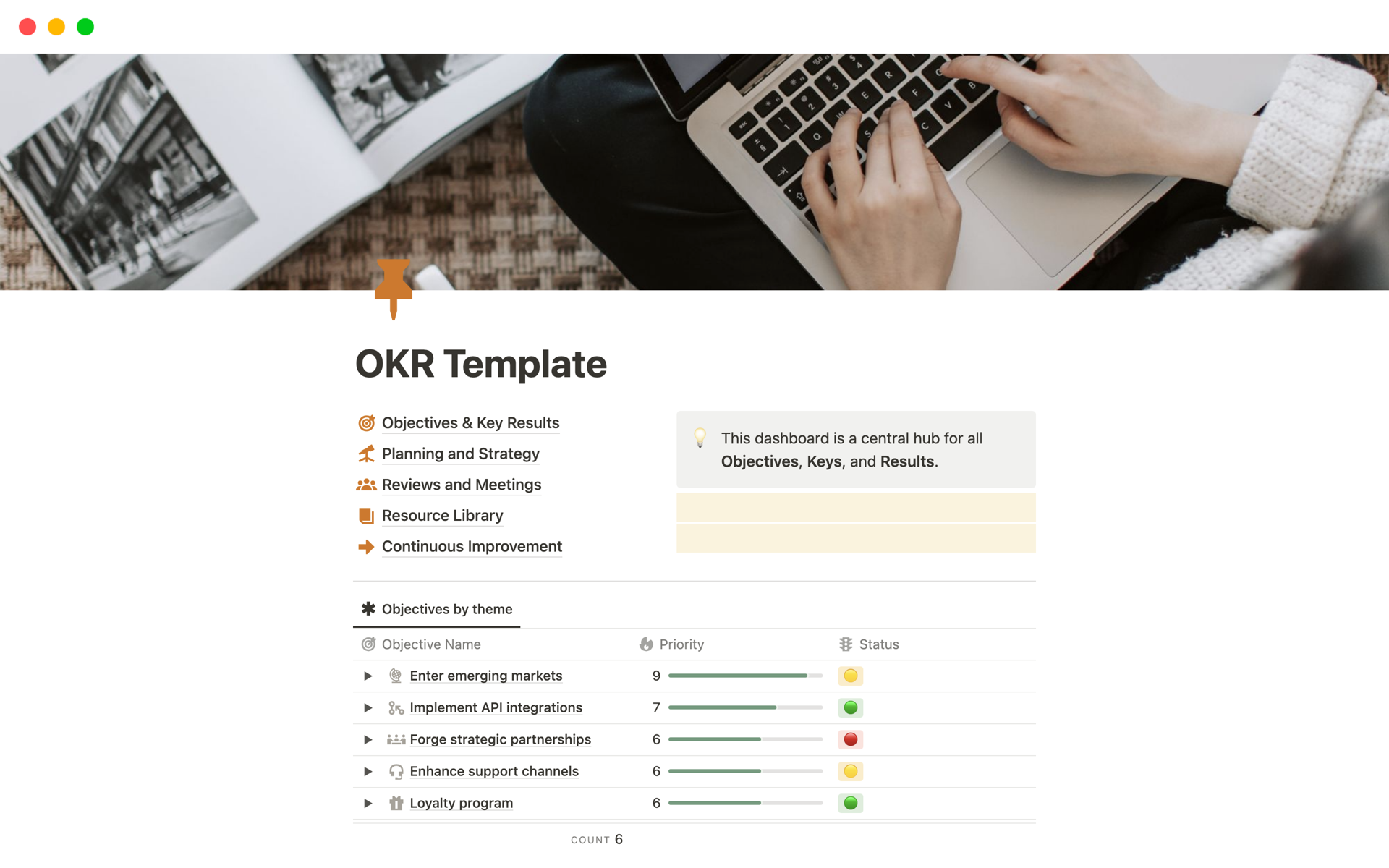 A template preview for OKR Template