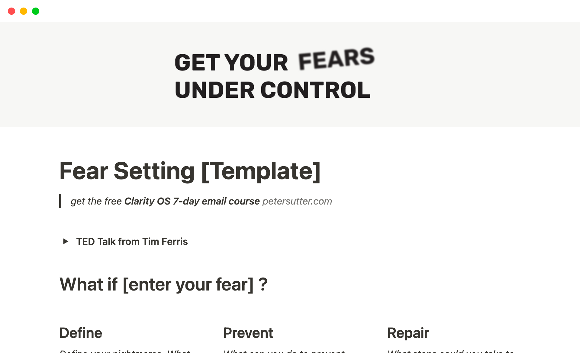 Fear Setting Template | Notion Template