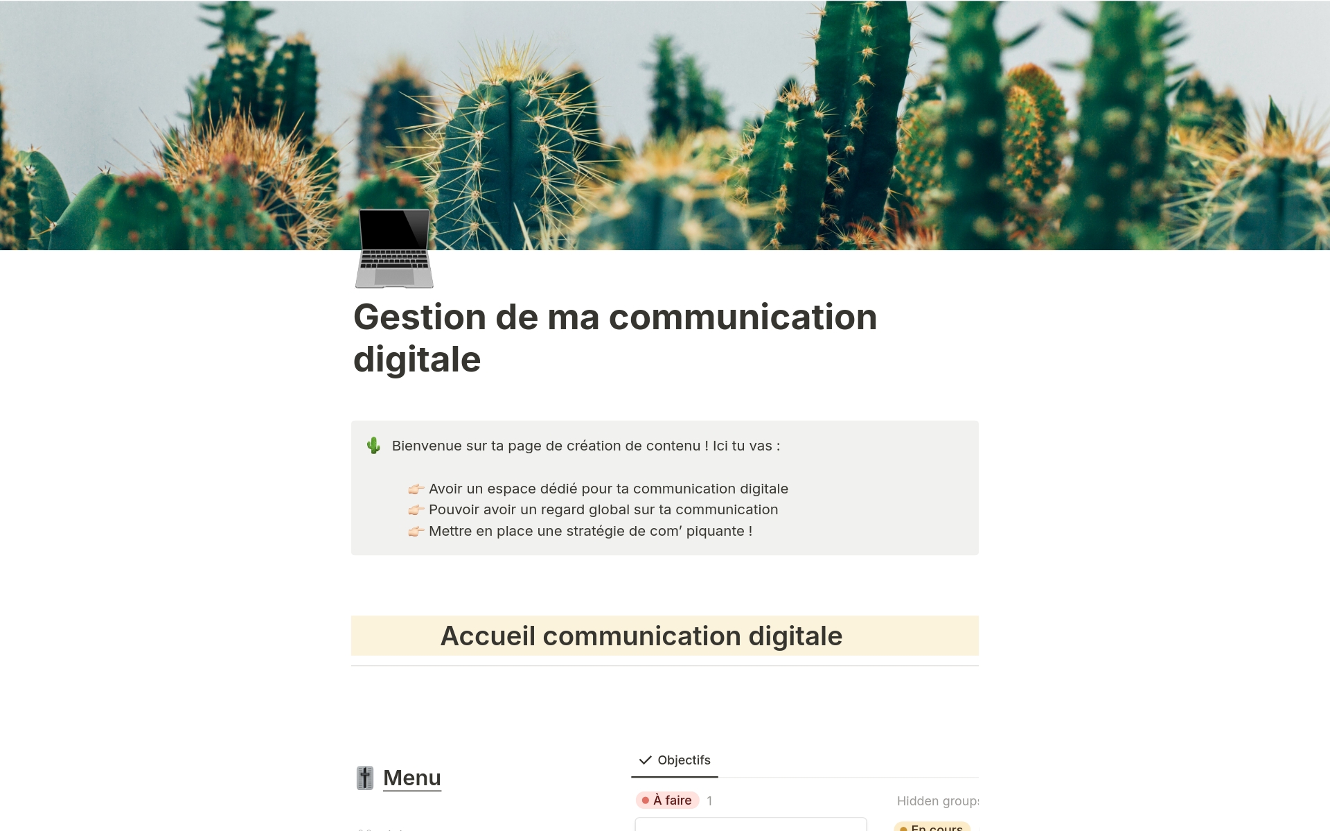 A template preview for Gestion de ma communication digitale