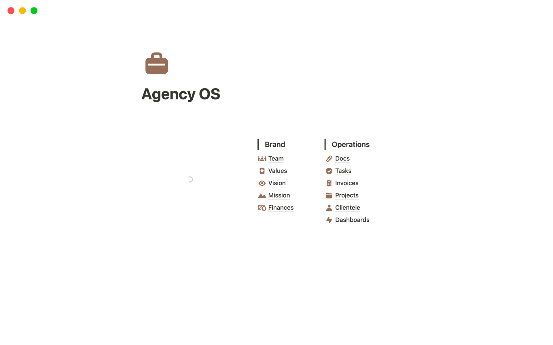 A template preview for Agency OS