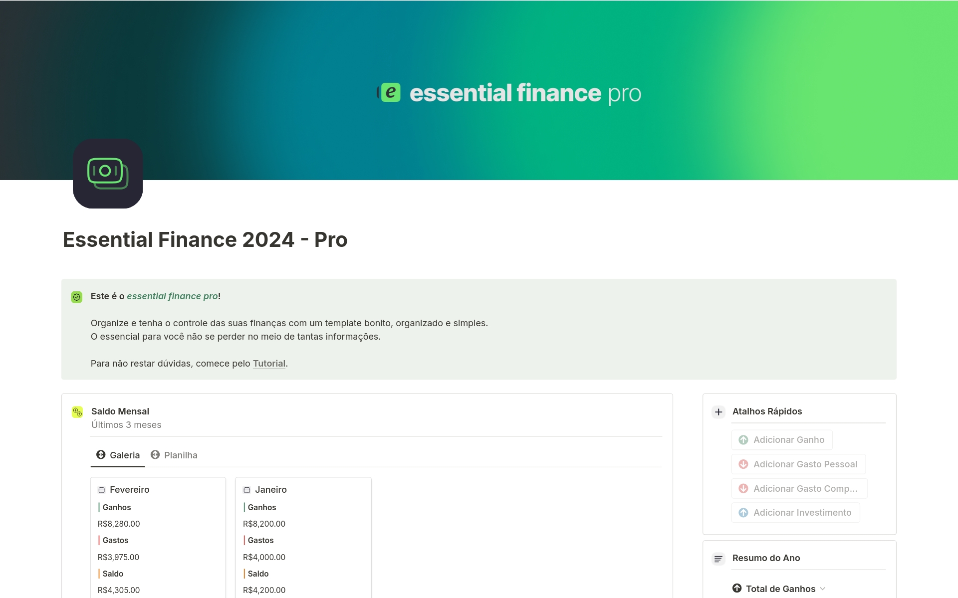 Uma prévia do modelo para Essential Finance 2024 - Pro