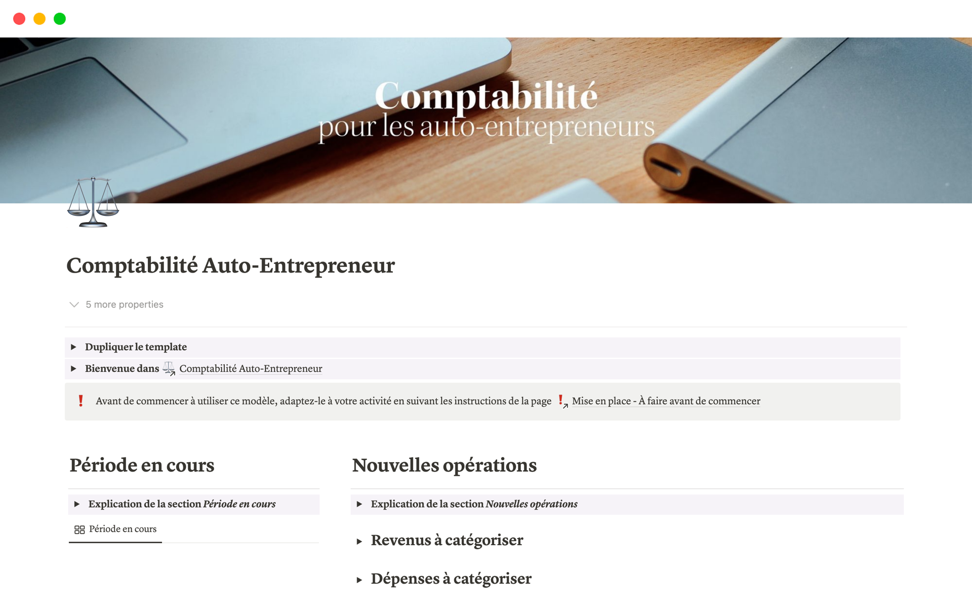 A template preview for Comptabilité Auto-Entrepreneur