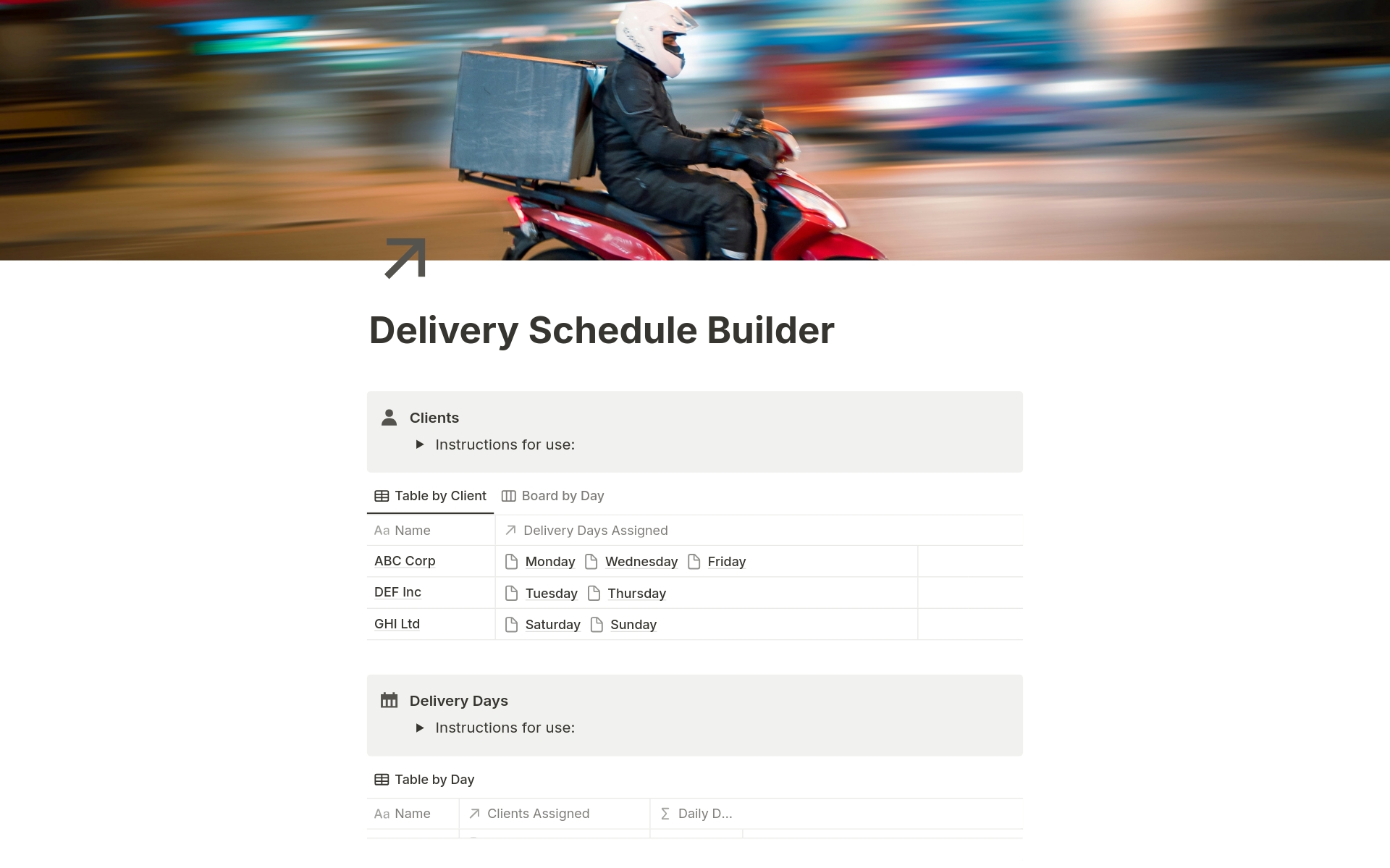 A template preview for Delivery Schedule Builder