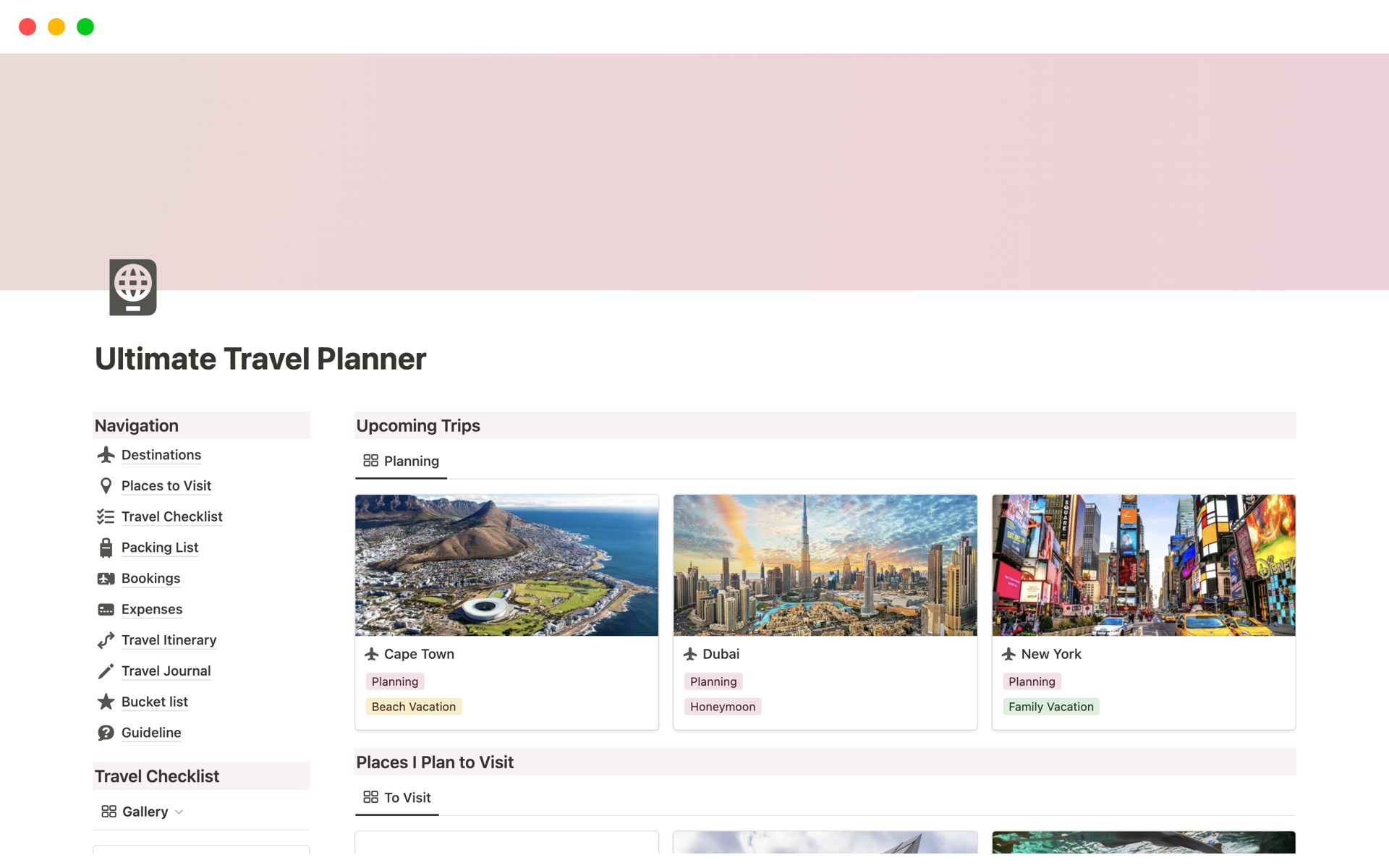 A template preview for Ultimate Travel Planner