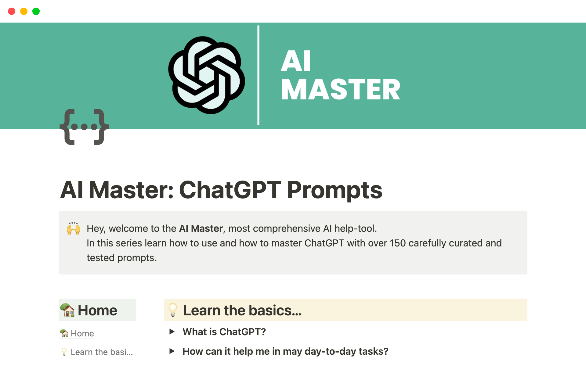 A template preview for AI Master: ChatGPT Prompts