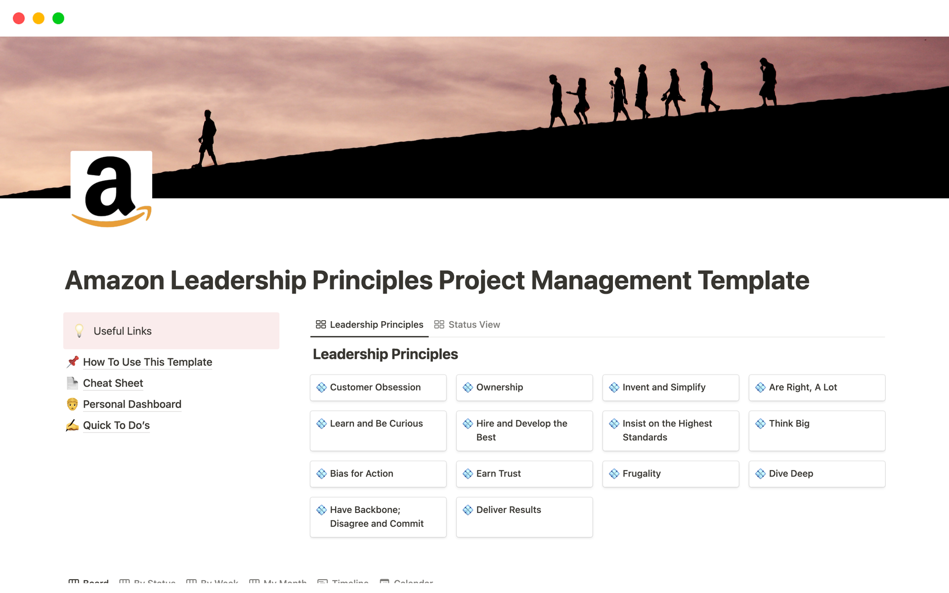 A template preview for Amazon Leadership Project Management