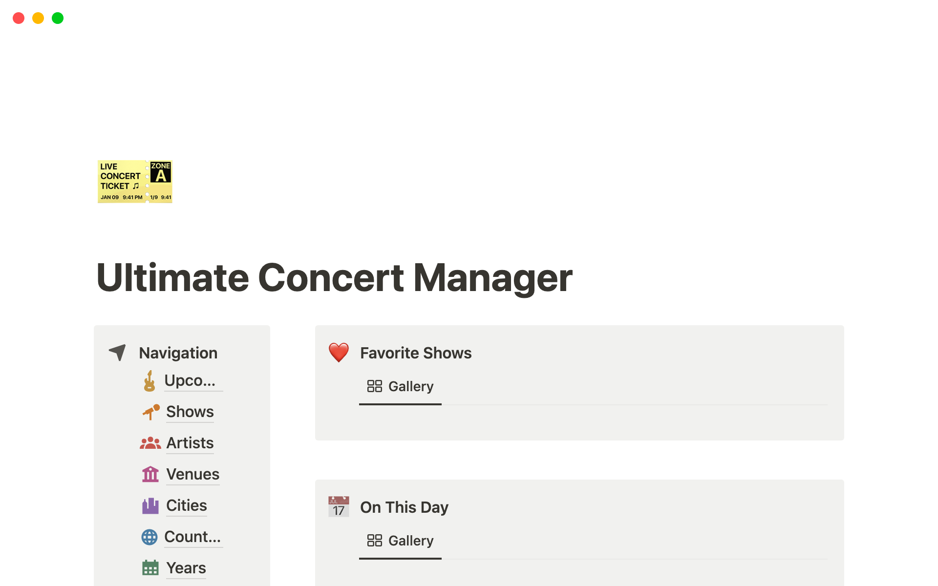Ultimate Concert Manager by Gavi Schneider Notion Template