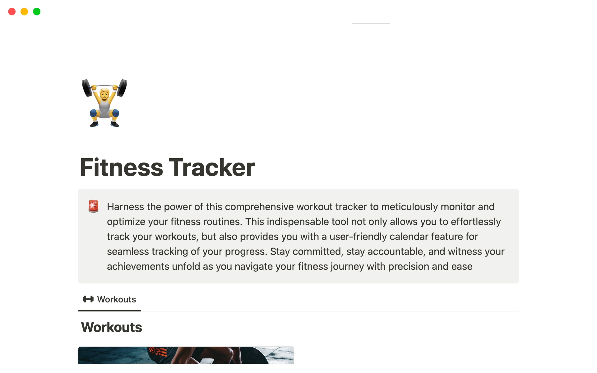 A template preview for Minimal workout tracker