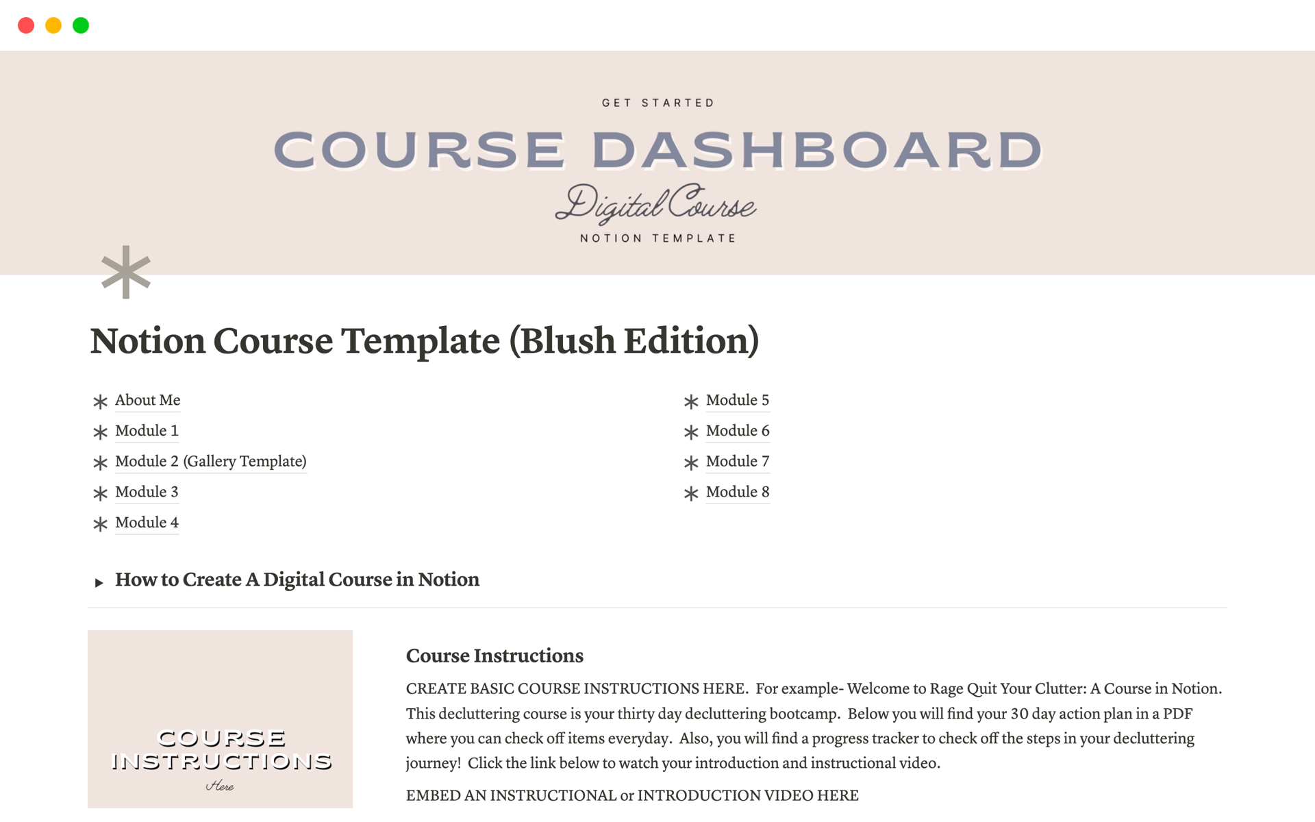 A template preview for Course Building (Blush)
