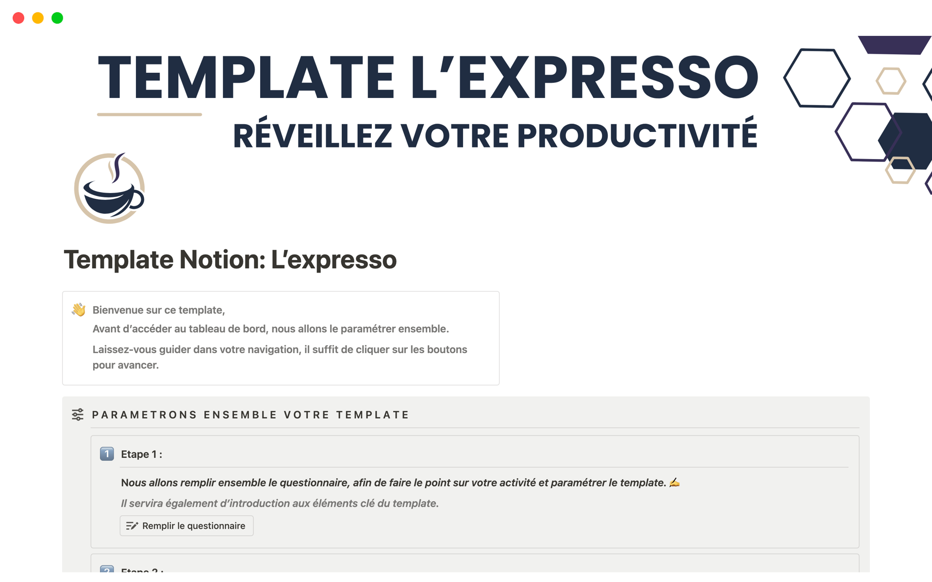 A template preview for Template Notion: L’expresso