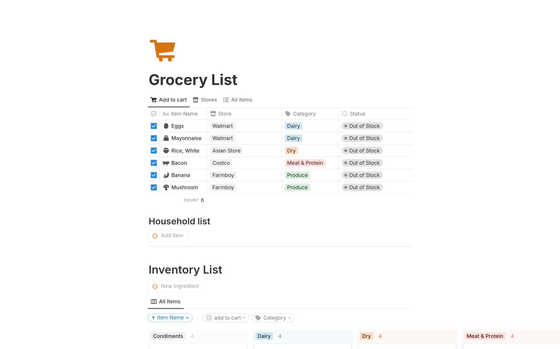 Eine Vorlagenvorschau für 3 in 1 Grocery, Inventory and Household Items