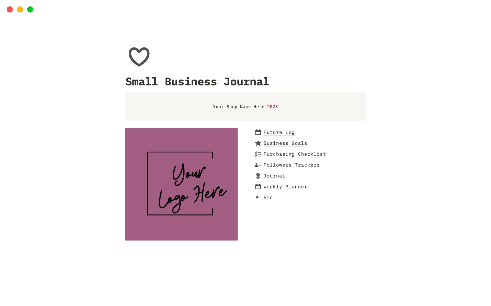 A template preview for Small Business Journal