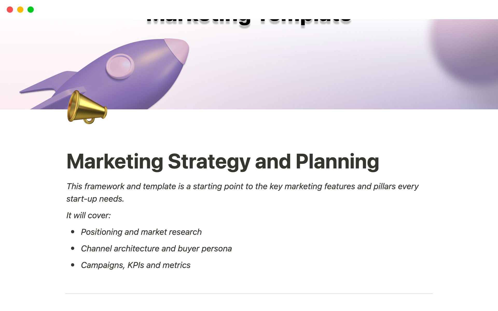 A template preview for Marketing Strategy and Planning