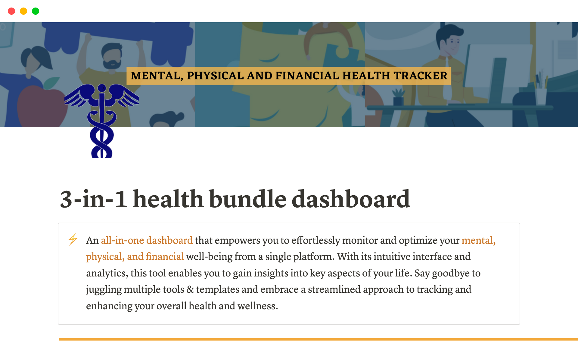 Uma prévia do modelo para 3-in-1 Health Bundle Dashboard