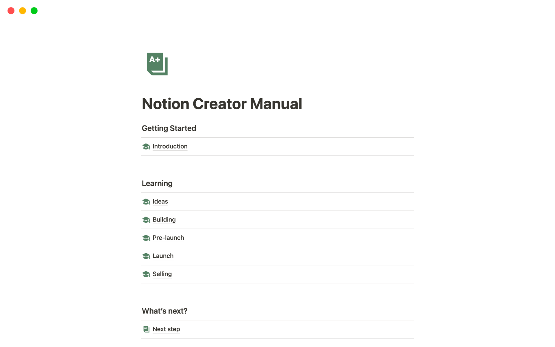 A template preview for Notion Template Creator Manual