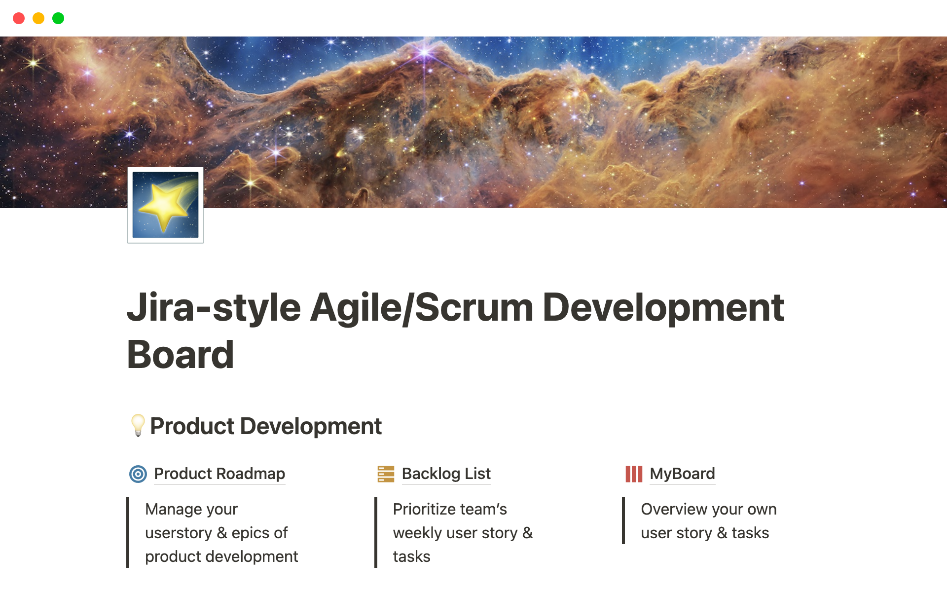 A template preview for Jira-style Agile/Scrum Project Management