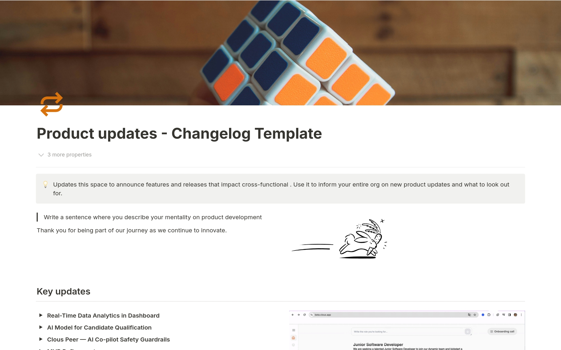 A template preview for Changelog 