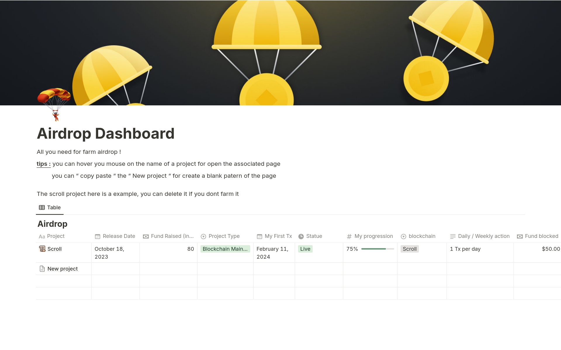 A template preview for Airdrop Dashboard