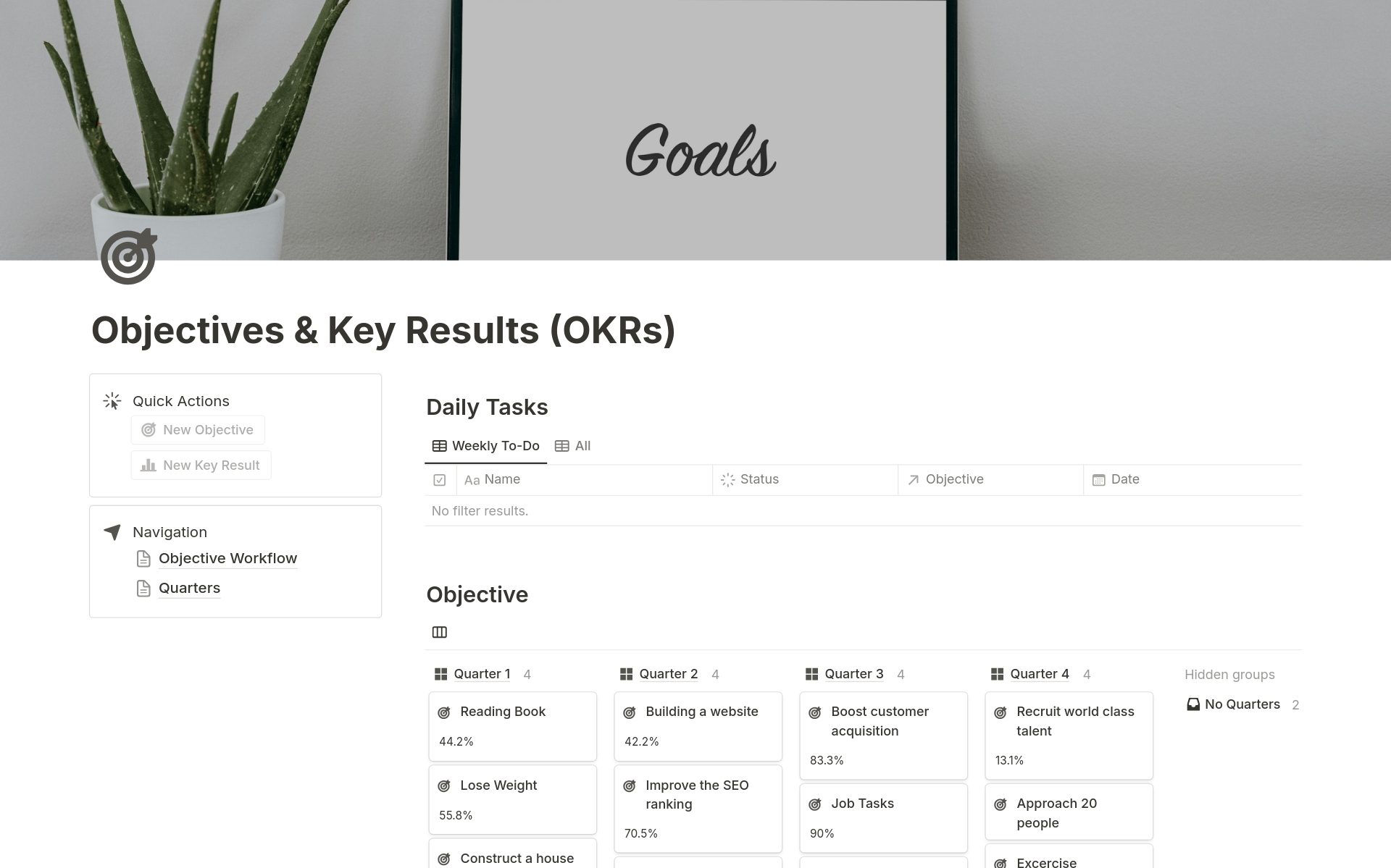 A template preview for Objectives & Key Results (OKRs)