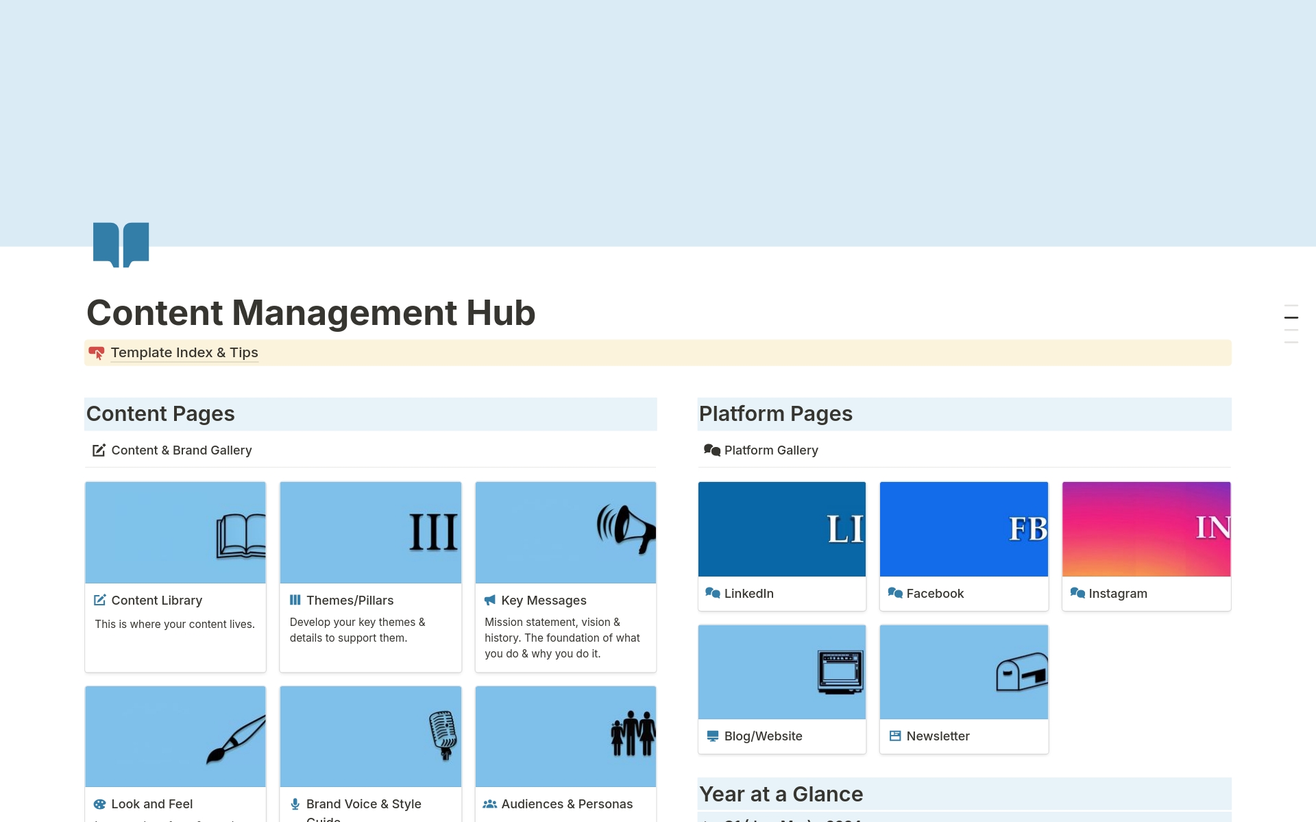 Vista previa de una plantilla para Content Management Hub