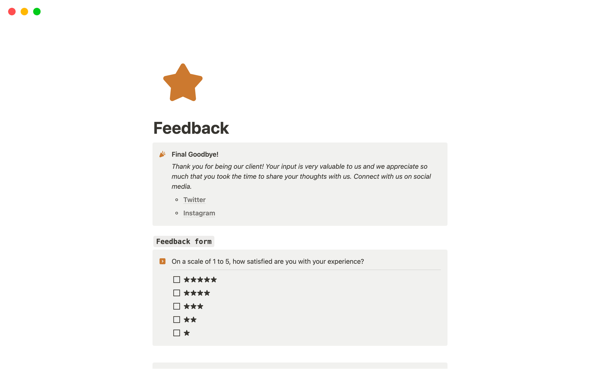 A template preview for Feedback Gathering