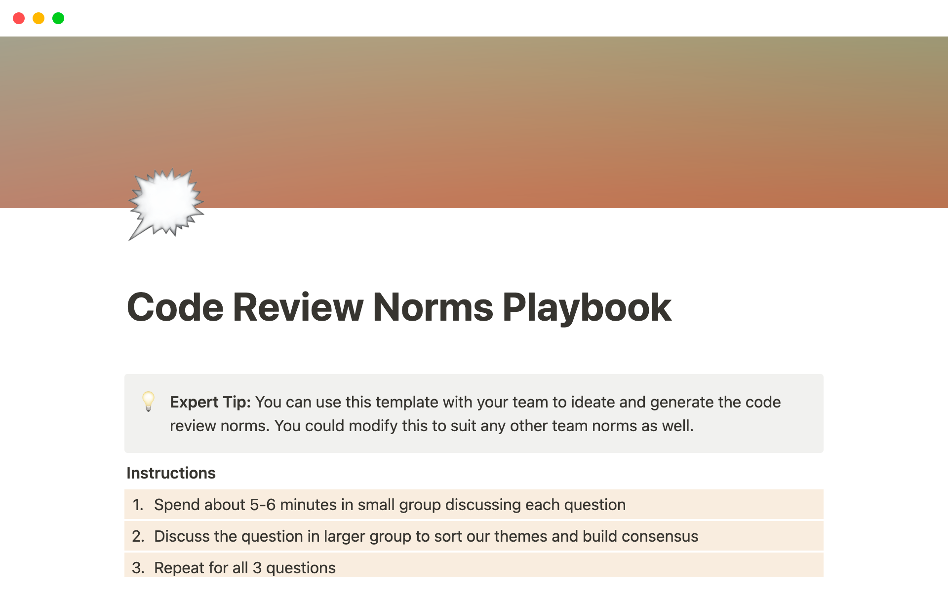 A template preview for Brainstorming Code Review Norms