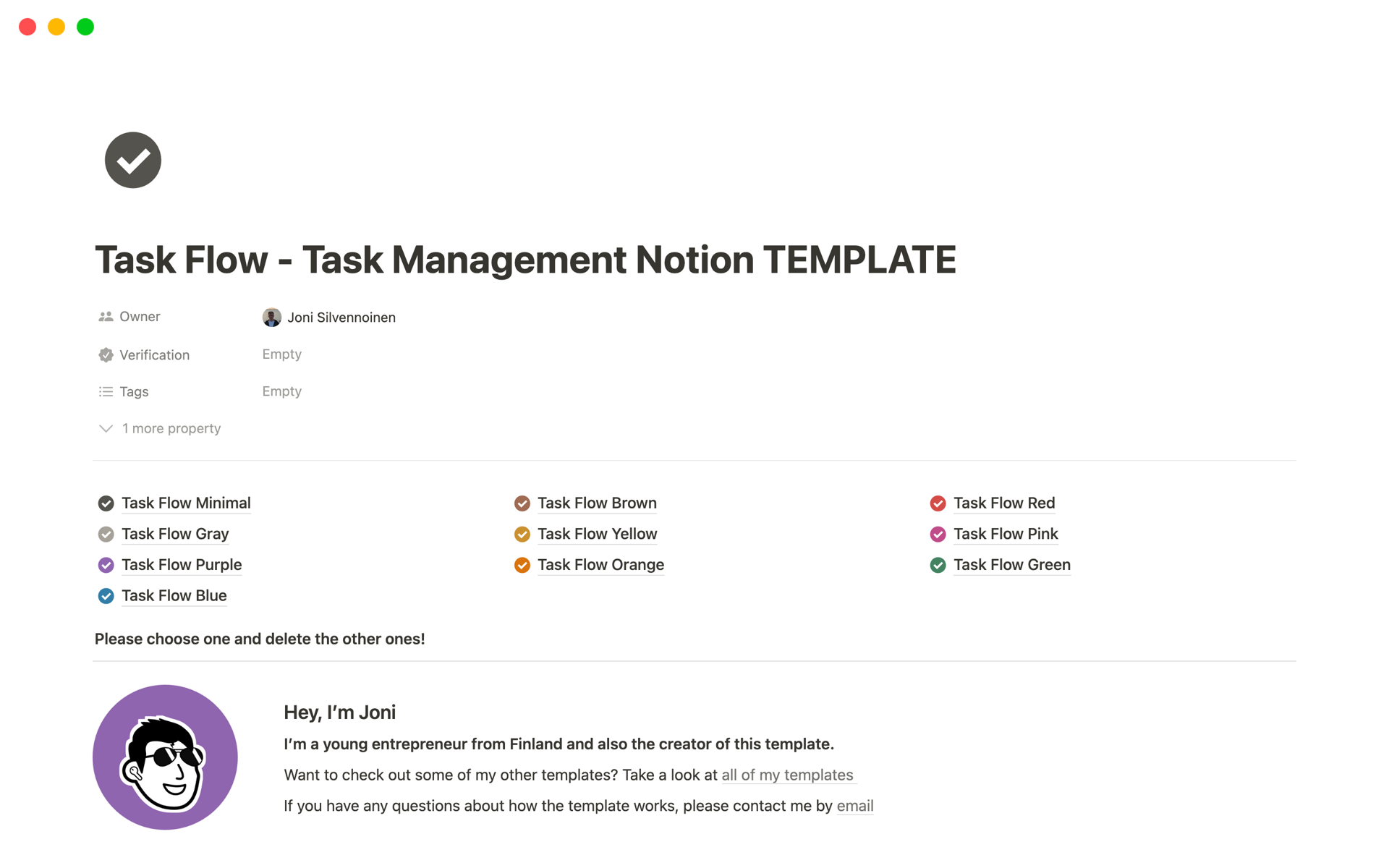 Uma prévia do modelo para Task Flow - Task Management Notion Template
