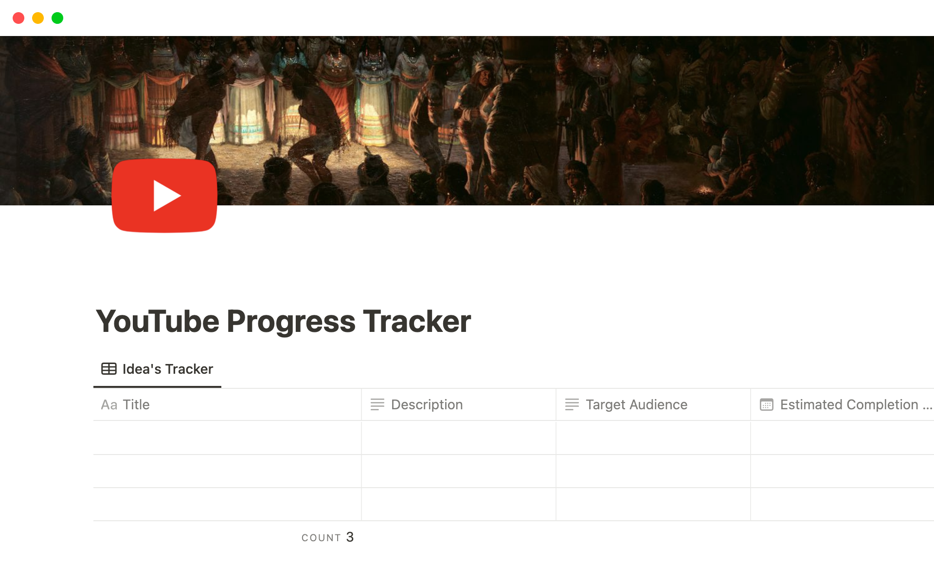 En forhåndsvisning av mal for YouTube Progress Tracker