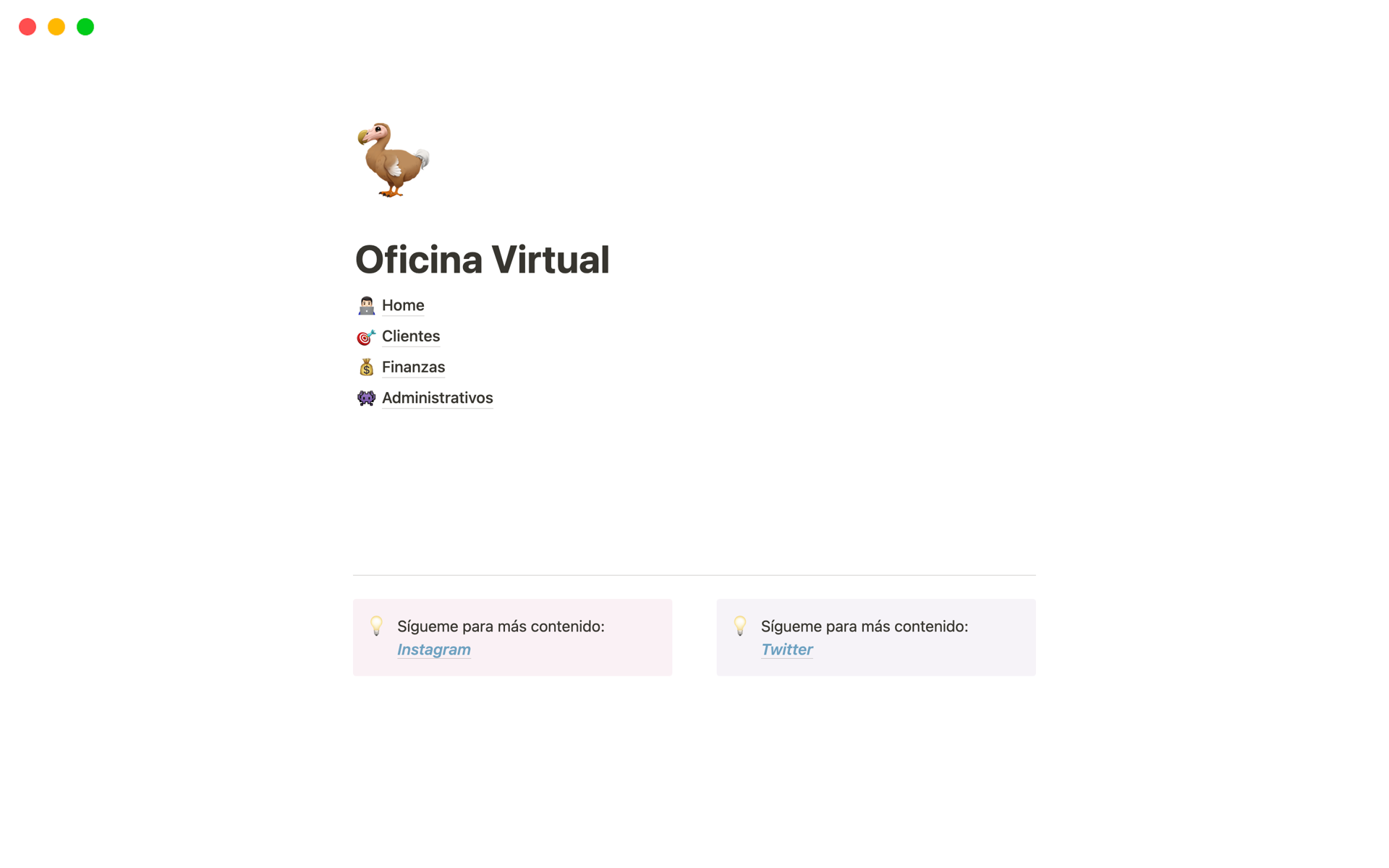 Vista previa de una plantilla para Oficina Virtual