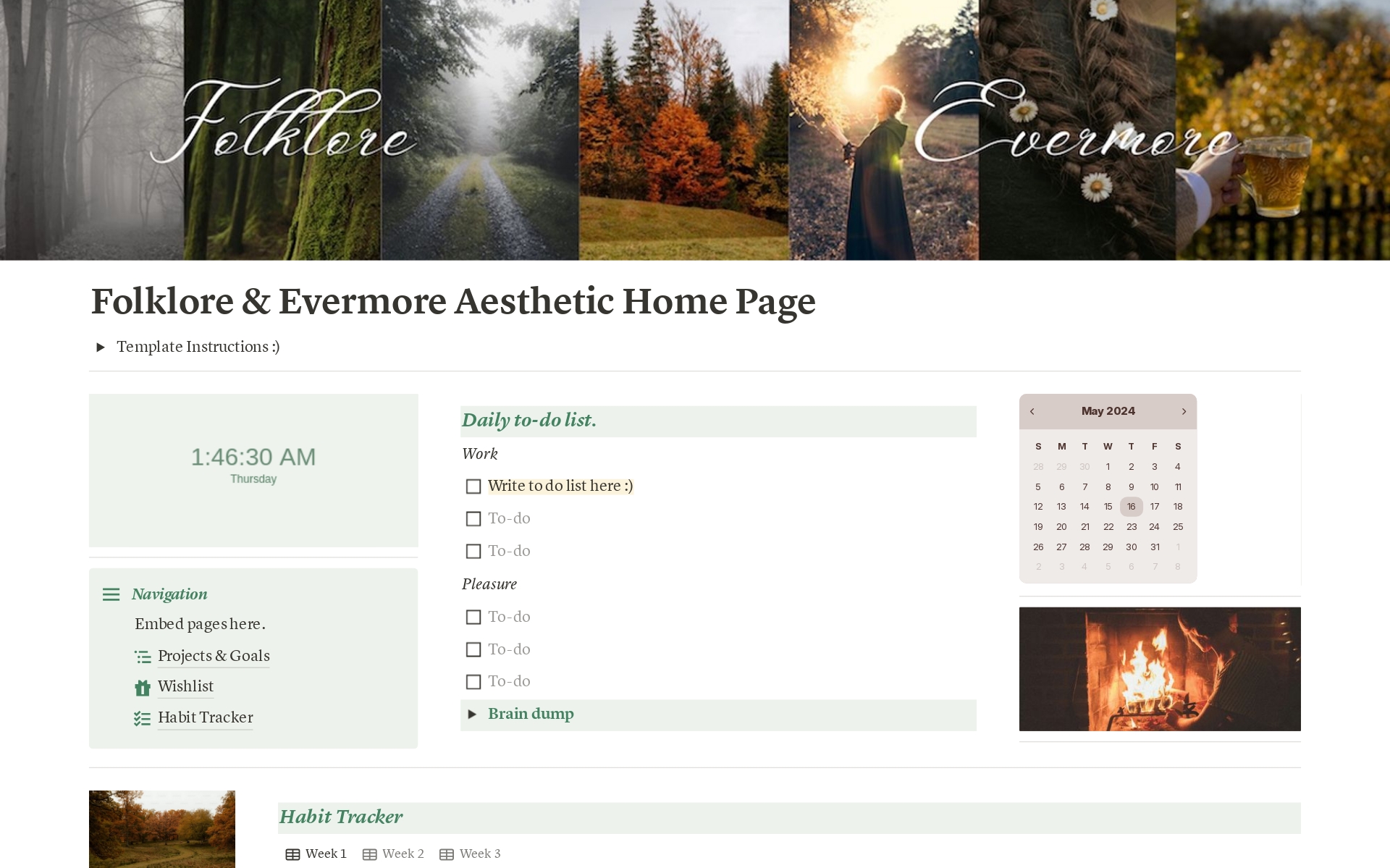 A template preview for Folklore & Evermore Aesthetic Home Page